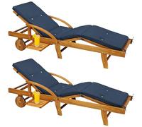 Casaria® Set da 2 Lettino Prendisole in Legno Acacia incl. Cuscino Portata 320kg 2 Persone Sdraio da Giardino Terrazza Balcone Pieghevole con Ruote 195x55cm