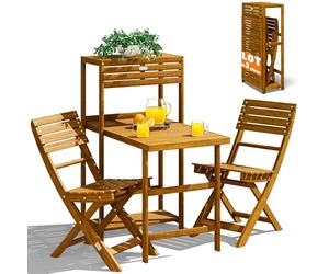 Casaria® Set da balcone per 2 persone, resistente alle intemperie, pieghevole, in legno, 160 kg, con certificazione FSC®, 95 x 117 cm, 3 pezzi, colore marrone