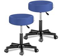 Casaria® Set di 2 sgabelli con ruote regolabili in altezza, 10 cm, imbottitura 46-60 cm, altezza 360 cm, girevole a 360 °, diametro 35 cm, ruote rotonde, blu