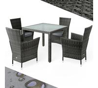 Casaria® Set di Mobili da Giardino 4 Sedie Impilabili con Cuscini e Tavolo 90x90cm Polyrattan Balcone Terrazza