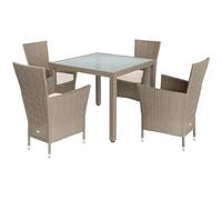 Casaria® Set di Mobili da Giardino 4 Sedie Impilabili con Cuscini e Tavolo 90x90cm Polyrattan Balcone Terrazza