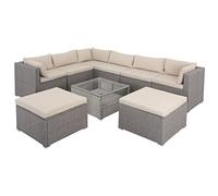 Casaria Set Salotto in Polyrattan XL Cuscini Imbottiti Tavolo in Vetro Resistente Mobili da Giardino Salottino Angolo