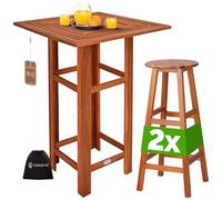Casaria® Set Tavolo Bar 110x75x75cm 2x Sgabelli in Legno di Acacia da Esterno Interno Design Rustico Resistente Giardino Terrazza