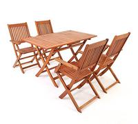 Casaria Set Tavolo e Sedie da Giardino in Legno Acacia Certificata FSC® 5 Pezzi 4+1 Balcone Terrazza Veranda Mobili da Esterno 120x70x75cm