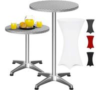 Casaria® Tavolo Alto da Bar 2in1 con Copritavolo Regolabile 70 cm / 115 cm in Alluminio Rotondo Ø60cm Resistente per Giardino Bistro Tavoli da Birreria Feste Ricevimento