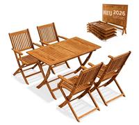 Casaria Tavolo e 4 Sedie con Braccioli da Giardino in Legno di Acacia | Pieghevole, 5 Pezzi, Set Mobili Esterno, Balcone, Terrazza, Legno Certificato FSC, Robusto e Stabile