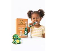 CasaSmile Spazzolino da denti elettrico per bambini - Spazzolino acustico ricaricabile USB con luce LED, setole morbide, impermeabili, testine di ricarica incluse, dinosauro verde