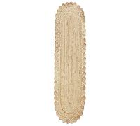CASAVANI Runner ovale Kilim 10 x 25 cm, fatto a mano in iuta naturale, intrecciato a mano con finitura beige in tinta unita, spessore 0,7 cm, look bohémien per lunghi corridoi e ingressi