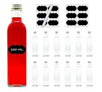 casavetro 12 bottiglie di vetro vuote da 250 ml MAR con etichette, bottiglia di succo, liquori, bottiglie di olio, bottiglie d'acqua in vetro da riempire (12 x 250 ml)