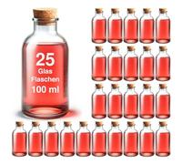 casavetro 25, 30 o 50 Bottiglie Piccole 100 ML Set Mini TR Farmacista Bottiglie di Vetro Trasparente Decorazione Matrimonio, Vetro, Bianco, 25 x 100