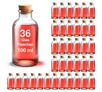casavetro 36 x 100 ml, piccole bottiglie di vetro, altezza 10 cm, piccolo vaso con tappo di sughero, decorazione da tavolo, fiale per matrimonio, regalo per ospiti (inclusi sughero)