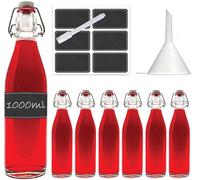 casavetro Bottiglie in vetro da 1000 ml con coperchio basculante, 6 pezzi, riutilizzabili, ermetiche, per fermentare olio, aceto, birra, acqua, soda vino, prodotte in UE (6 x 1 litro)