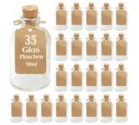 casavetro - Set di 35 Piccoli bottiglia miniatura -50-TR, Filo di Fissaggio e Etichetta vaso, in Vetro Trasparente Bianco, 35 x Vase