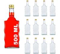 casavetro Waritan - 12 bottiglie vuote in vetro con tappo a vite dorato, 500 ml, da riempire autonomamente come bottiglie di succo, sciroppo, bottiglie per liquori, 0,5 litri con tappo (12 x 500 ml)