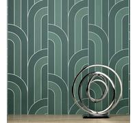 Cascade Arco Fine Decor Carta da Parati Geometrico Trama Metallico Smeraldo