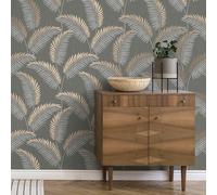 Cascade Foglia Carta da Parati Fine Decor Trama Tropical Metallico Felci FD42839