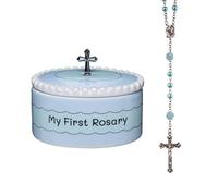 Cascade Goods - Scatola blu per il mio primo rosario e ricordi, regalo cattolico per battesimo per ragazzi, regalo per la prima comunione per ragazzi o ragazze battesimo da padrini