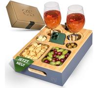 Cascalino's® Couchbar - Contenitore per Snack Con 2 + 2 Ciotole in Acciaio Inox, Vassoio per Divano in Legno, Organizer Con Porta Bevande