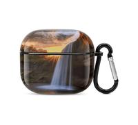 Cascata al tramonto, custodia per auricolari Bluetooth a corpo intero, protezione antiurto, custodia rigida, supporto ricarica wireless con portachiavi, regalo personalizzato per AirPods 3