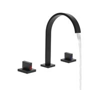 Cascata Bagno Rubinetto 3 Fori Ampio Lavabo, Rubinetto a 2 Bottoni Rubinetto per Lavabo Controllo della Temperatura dell'Acqua,Stile Moderno Nero