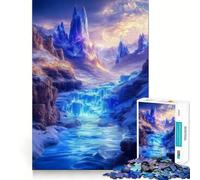 Cascata con canyon di cristalli blu luminosi Puzzle da 1000 pezzi per adulti Gioco di memoria Incastro perfetto senza spazi vuoti Attività rilassante per la pausa mentale (38x26cm)