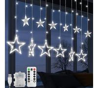 Cascata di Luci Esterno ed Interno, Tenda Luminosa 2.5 m 138 LED, Tenda di Luci con 12 Stelle 8 modalità lampeggianti, Luci Decorativa per Finestra, Porta, Matrimonio, Vetrina (A - Freddo Bianco)