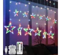Cascata di Luci Esterno ed Interno, Tenda Luminosa 2.5 m 138 LED, Tenda di Luci con 12 Stelle 8 modalità lampeggianti, Luci Decorativa per Finestra, Porta, Matrimonio, Vetrina (A - Multicolour)