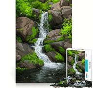 Cascata in un paesaggio verdeggiante Puzzle da 1000 pezzi Allenamento mentale Divertimento Incastro perfetto Nessun spazio vuoto Attività per rafforzare i legami affettivi (38x52cm)