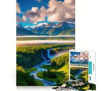 Cascata in una valle di montagna Puzzle da 1000 pezzi per ragazzi Gioco stimolante per la mente Incastro perfetto senza spazi vuoti Attività rilassante di gruppo al chiuso (38x52cm)