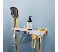 Cascata Rubinetti da Bagno Montaggio a Parete Rubinetto Vasca Doccia Bagno Miscelatore Rubinetti con Doccia Attachment Bagno Vasca Filler Rubinetti Cromo, XIAOXSIO, Oro+bianco,