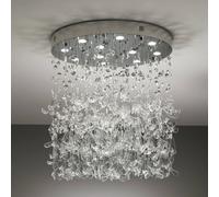 CASCATA Sospensione, Piastra da soffitto in cromo, vetro trasparente fatto a mano e cristallo trasparente K9, faretti GU10/6,2W x 11 pz, ø 80 h 110 cm, dimmerabile