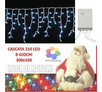 Cascata Tenda 210 Luci Led Natale Bianco Ghiaccio Per Esterno 300x100 Natalizia