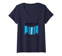 Cascate del Niagara: Avventura nella Cascata della Doccia della Natura Maglietta con Collo a V, Donna, Navy, L