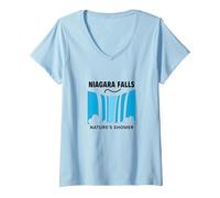 Cascate del Niagara: Avventura nella Cascata della Doccia della Natura Maglietta con Collo a V, Donna, Celeste, XL