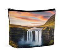 Cascate nel cielo al tramonto Borsa per il trucco per donna, portatile, cosmetica, impermeabile, estetica, da viaggio e da lavoro