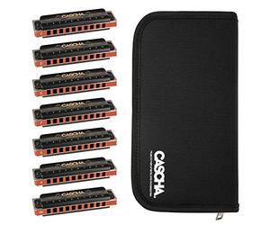 CASCHA Armonica Pro Set 7 tipi di argilla C - D - E - F - G - A - Bb per principianti e avanzati, armoniche diatoniche a 10 fori con tasca con cerniera per riporre e panno per la pulizia I HH 2224