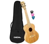 Cascha Bamboo Natural - Ukulele tenore per adulti e bambini, con 3 plettri e custodia imbottita, ukulele in bambù per principianti o esperti, corde in carbonio di alta qualità