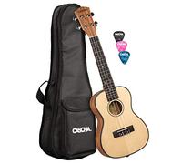 CASCHA concerto ukulele, top in abete massello di abete rosso, top solido, set per chitarra Hawaii con corde Aquila, accessori, borsa e 3 plettri