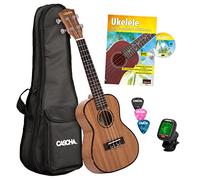 Cascha HH 2036 ES Ukulele Premium Concerto in Mogano con Manuale in Spagnolo, Accordatore, Borsa Imbottita, 3 Plettri e Corde Aquila