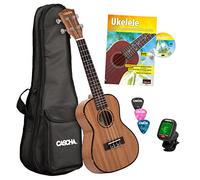Cascha HH 2036 NL Ukulele Premium Concerto in Mogano con Manuale in Olandese, Accordatore, Borsa Imbottita, 3 Plettri e Corde Aquila