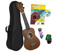Cascha HH 3956 FR Ukulele Soprano con Manuale in Francese, Accordatore, Borsa, 3 Plettri e Corde Aquila, Bruno