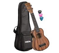CASCHA Mogano Soprano Ukulele Set con Pickup I Starter Kit 3 Plettri Tasca Accordatore Integrato I Corde Aquila Nylon I Piccola Chitarra Hawaii per Principianti Avanzati