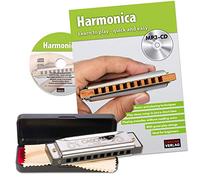 CASCHA Armonica a bocca per principianti con scuola inglese, Blues Harmonica per imparare a giocare, con custodia, panno per la cura e libro di testo, C Dur Harmonica