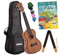 CASCHA Set di ukulele da concerto, per bambini e adulti, con 3 plettri, tasca, cinghia, libro di testo, accordatore, chitarra hawaiana di alta qualità, per principianti ed esperti