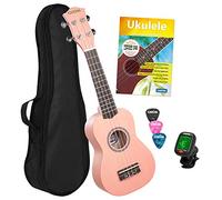 CASCHA Set di ukulele soprano inglese per bambini e adulti, kit di base con 3 plettri tasca, libro di testo, video educativi tramite codice QR, accordatore, corde Aquila, nylon, piccola chitarra