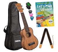 Cascha Set di ukulele soprano per bambini e adulti, ukulele Starter Kit 3 plettri, borsa tracolla libro di testo, accordatore, ukulele soprano di alta qualità, mogano, piccola chitarra hawaiana per