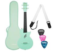 CASCHA Set per ukulele da concerto in fibra di carbonio, set con 3 plettri, custodia, tracolla, set per ukulele, set di corde in fluorocarbonio, piccola chitarra hawaiana per principianti, menta