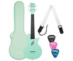 CASCHA Set per ukulele da concerto in fibra di carbonio, set con 3 plettri, custodia, tracolla, set per ukulele, set di corde in fluorocarbonio, piccola chitarra hawaiana per principianti, menta