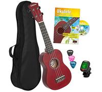 CASCHA Soprano Ukulele Rosso, con Manuale, Accordatore, Borsa Imbottita, 3 Plettri e Corde Aquila