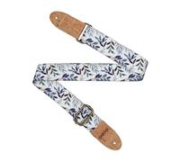 CASCHA Tracolla per chitarra vegana con motivo a foglie, in poliestere con estremità in sughero, colore: blu/bianco